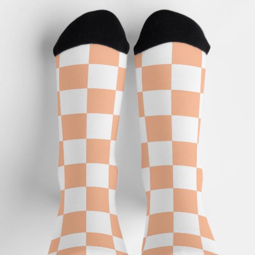 Checkered squares peach and white geometric retro socks