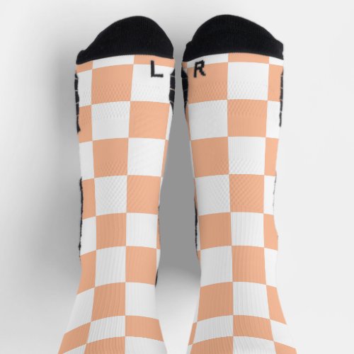 Checkered squares peach and white geometric retro socks