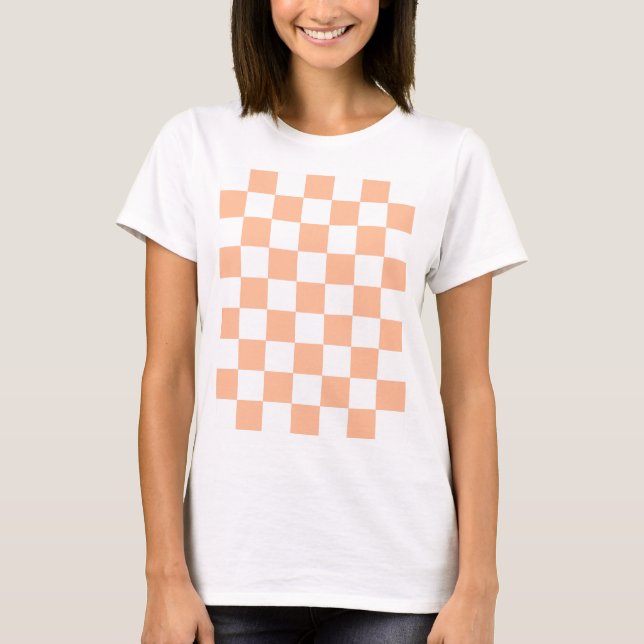 Checkered squares Peach and White geometric retro T-Shirt (Front)