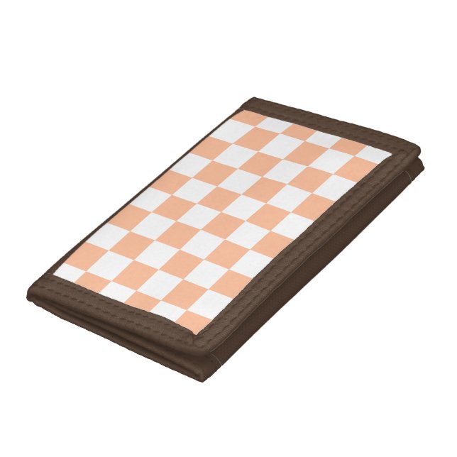 Checkered squares peach and white geometric retro trifold wallet (Bottom)