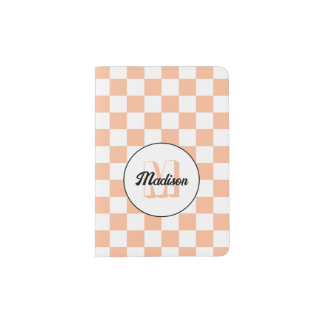 Checkered squares Peach and white retro Monogram Passport Holder