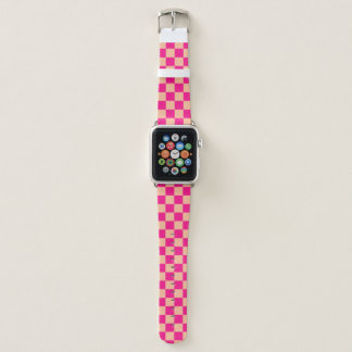 Checkered squares peach hot pink geometric retro apple watch band