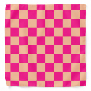 Checkered squares peach hot pink geometric retro bandana