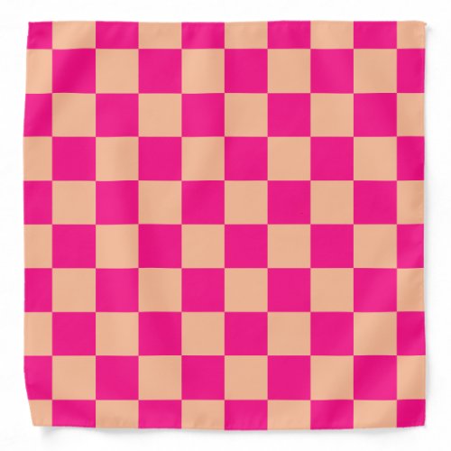 Checkered squares peach hot pink geometric retro bandana