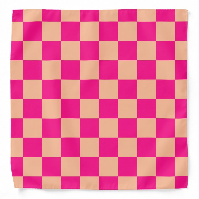 Checkered squares peach hot pink geometric retro bandana (Front)