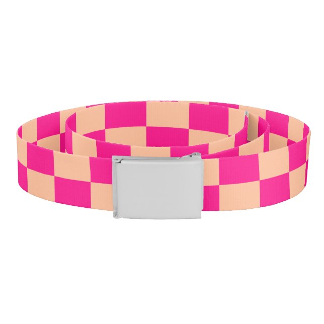 Checkered squares peach hot pink geometric retro belt (Coil)