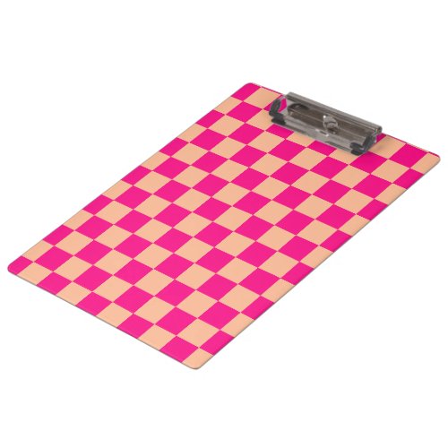 Checkered squares peach hot pink geometric retro clipboard