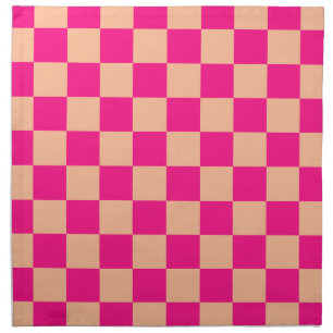 Checkered squares peach hot pink geometric retro cloth napkin