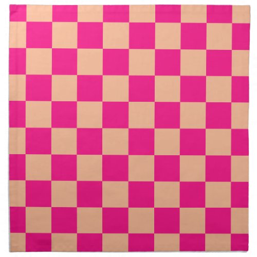 Checkered squares peach hot pink geometric retro cloth napkin