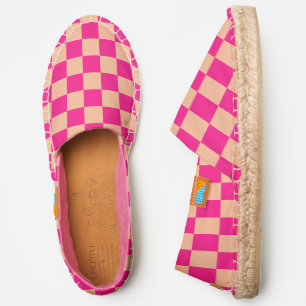 Checkered squares peach hot pink geometric retro espadrilles