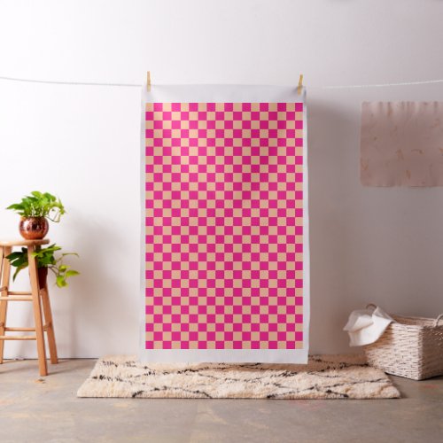 Checkered squares peach hot pink geometric retro fabric