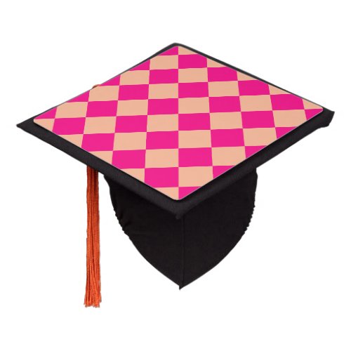 Checkered squares peach hot pink geometric retro graduation cap topper