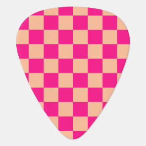 Checkered squares peach hot pink geometric retro guitar pick