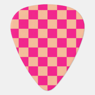 Checkered squares peach hot pink geometric retro guitar pick