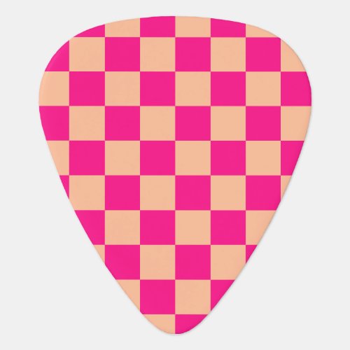 Checkered squares peach hot pink geometric retro guitar pick