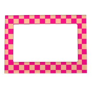 Checkered squares peach hot pink geometric retro magnetic frame