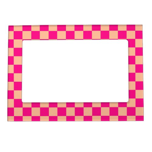 Checkered squares peach hot pink geometric retro magnetic frame