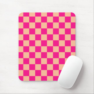 Checkered squares peach hot pink geometric retro mouse pad