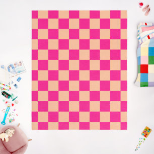 Checkered squares peach hot pink geometric retro outdoor rug