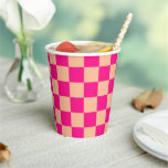 Checkered squares peach hot pink geometric retro paper cups