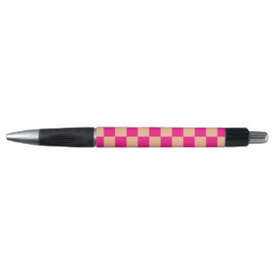 Checkered squares peach hot pink geometric retro pen