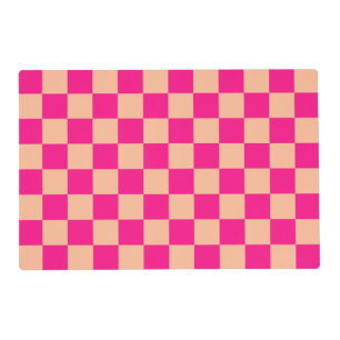 Checkered squares peach hot pink geometric retro placemat