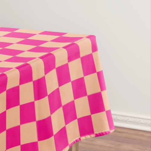 Checkered squares peach hot pink geometric retro tablecloth