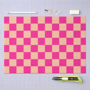 Checkered squares peach hot pink geometric retro tissue paper