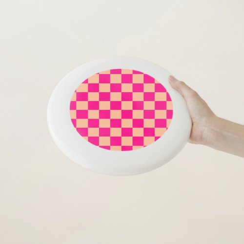 Checkered squares peach hot pink geometric retro Wham_O frisbee