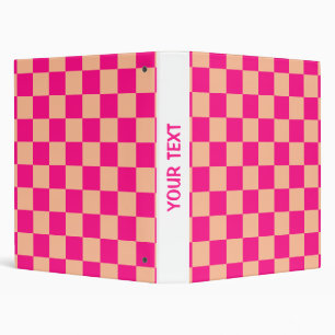 Checkered squares peach hot pink retro Custom text 3 Ring Binder