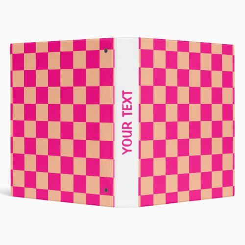 Checkered squares peach hot pink retro Custom text 3 Ring Binder