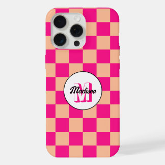 Checkered squares peach hot pink retro Monogram iPhone 15 Pro Max Case