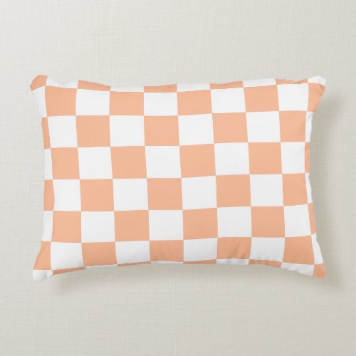 Checkered squares peach orange white geometric accent pillow