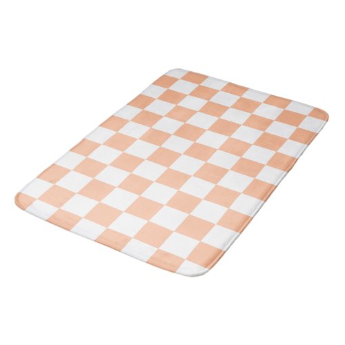 Checkered squares peach orange white geometric bath mat