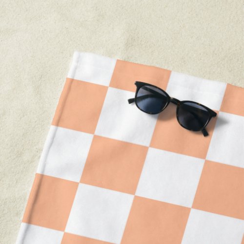 Checkered squares peach orange white geometric beach towel
