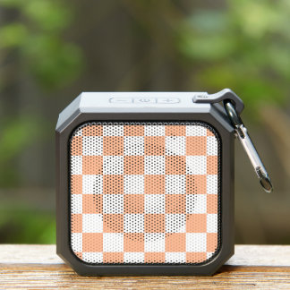 Checkered squares peach orange white geometric bluetooth speaker
