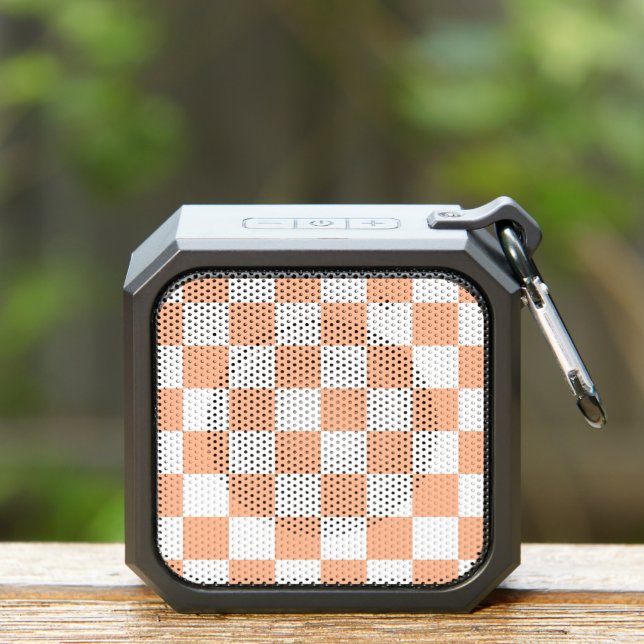 Checkered squares peach orange white geometric bluetooth speaker (Insitu(Outdoor))