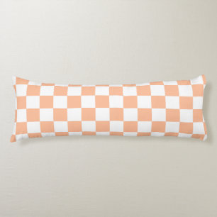 Checkered squares peach orange white geometric body pillow