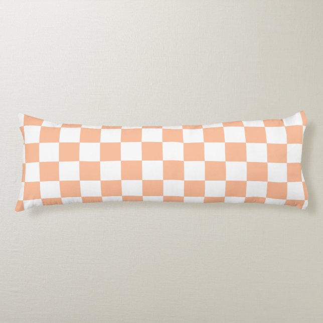 Checkered squares peach orange white geometric body pillow (Front)