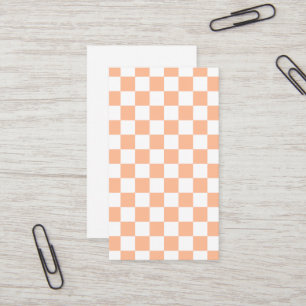 Checkered squares peach orange white geometric business card