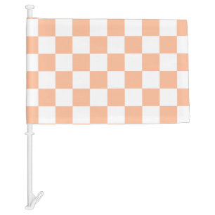 Checkered squares peach orange white geometric car flag