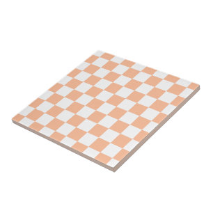 Checkered squares peach orange white geometric ceramic tile
