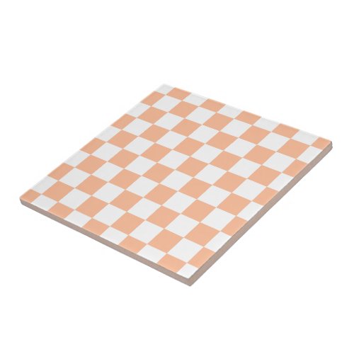 Checkered squares peach orange white geometric ceramic tile