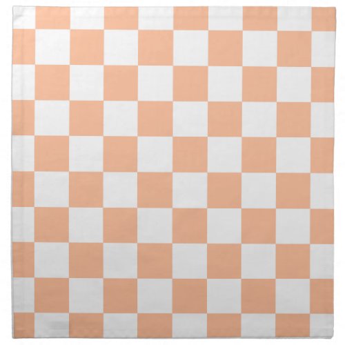 Checkered squares peach orange white geometric cloth napkin