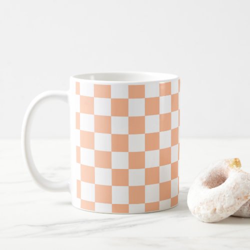 Checkered squares peach orange white geometric coffee mug