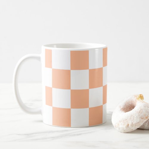 Checkered squares peach orange white geometric coffee mug
