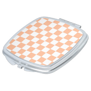 Checkered squares peach orange white geometric compact mirror