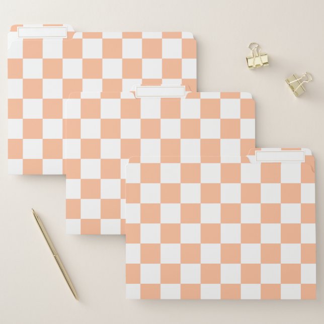 Checkered squares peach orange white geometric file folder (Set)