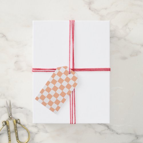 Checkered squares peach orange white geometric gift tags
