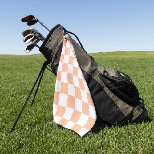 Checkered squares peach orange white geometric golf towel